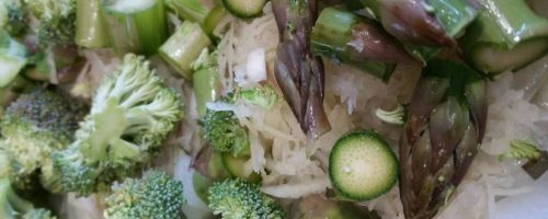 Asperges et brocoli aux noix de St Jacques.